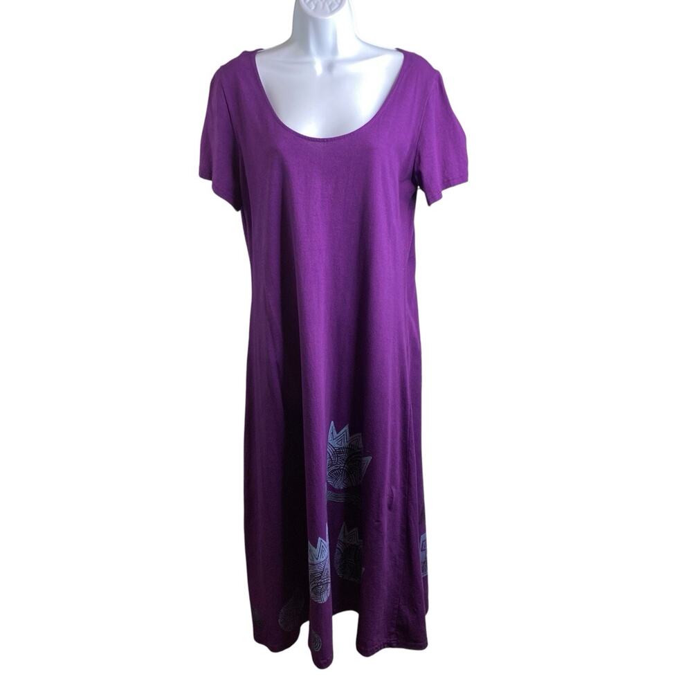 Vintage Allison Purple‎ Boho Floral Midi Dress Size M Retro 90’s Art To Wear